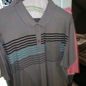 Grey Golf Shirt with blue and dark grey stripes